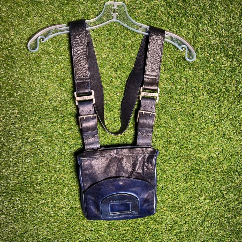 Diesel Leather Chest Rig Holster Bag Navy Blue‎ Black Tactical Y2K